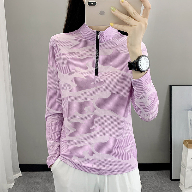 户外速干t恤女运动跑步长袖春秋登山吸汗透气薄款弹力立领快干衣