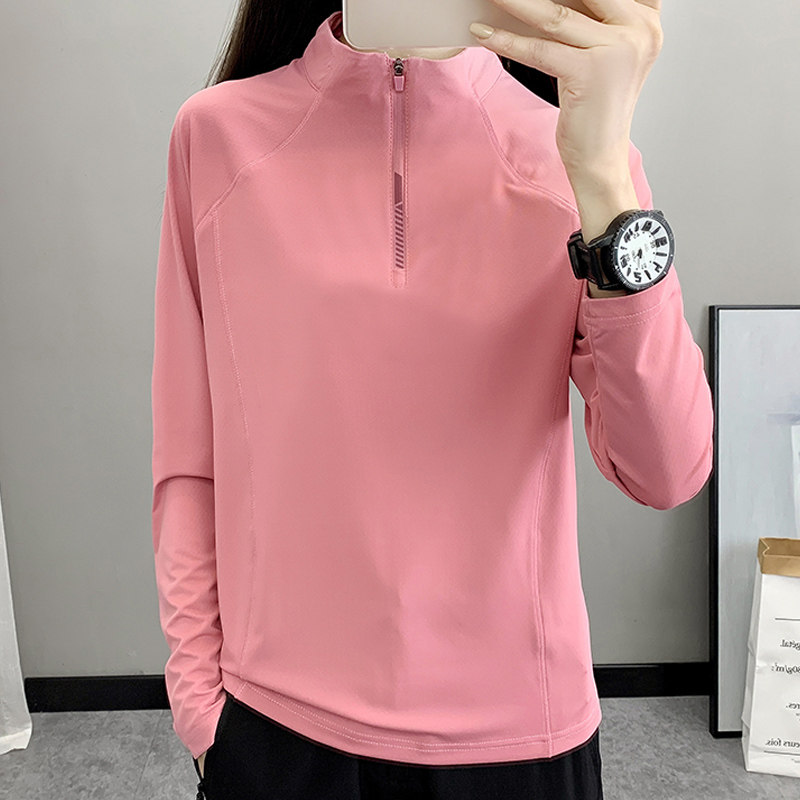 户外春夏速干衣女立领套头上衣透气吸湿排汗登山徒步长袖运动t恤