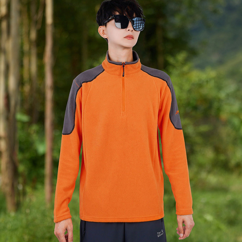 户外登山抓绒衣男秋冬季厚款休闲运动摇粒绒卫衣外套立领加绒上衣