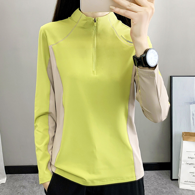 显瘦户外速干衣女春夏季吸湿排汗透气徒步登山快干立领长袖T恤衫