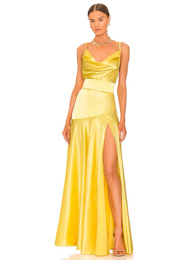 Fashion&Best高定吊带连衣裙礼服裙子revolve时尚小众淡黄色