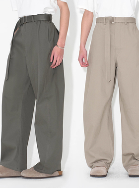 UNICA HOMME/黄子弘凡同款 Clean Fit日系 直筒垂感腰带休闲裤男