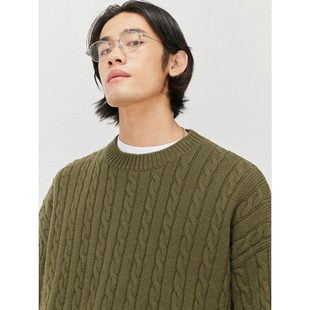 学院风_款 美式 软糯简约圆领套头绞花针织毛衣男 HOMME UNICA