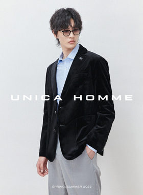 【惊喜5折】UNICA HOMME/修身设计版型真皮辅料精工丝绒西装外套