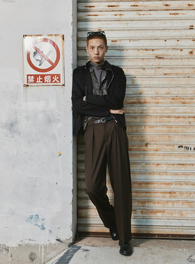 UNICA HOMME/羊毛复古西裤男士裤子利落阔腿休闲裤男款