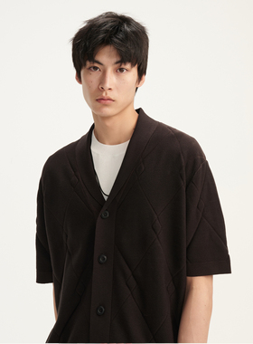 UNICA HOMME/高肌体感真丝棉纱线复古老钱风提花青果领针织开衫男