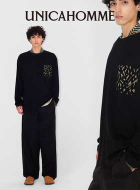 UNICAHOMME印花贴袋磨毛内里长袖T恤