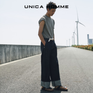 HOMME 圆领衬衫 意式 t恤短袖 男 优雅_精致亚麻格纹男士 UNICA