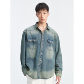 UNICA 男款 HOMME 复古水洗精梳棉廓形牛仔衬衫