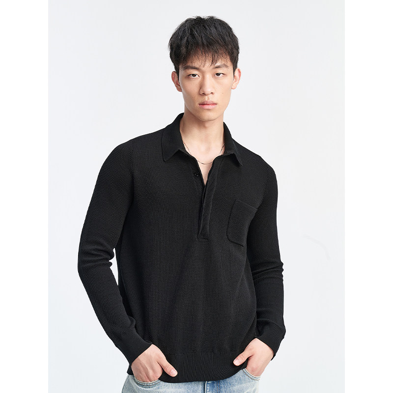 UNICAHOMME/菠萝针翻领针织长袖上衣男士T恤