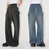 直筒牛仔裤 UNICA 美式 潮流设计感脏洗抽绳工装 HOMME 经典