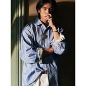 HOMME 刘学义同款 UNICA CityBoy日系_宽松廓形蓝色条纹衬衫 牛仔
