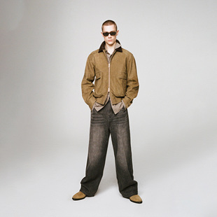 UNICAHOMME皮衣男拼皮翻领绒面羊皮夹克巴恩风撞色复古机车外套