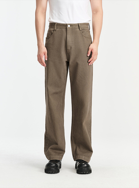 UNICA HOMME/定制新款水洗色老爹直筒牛仔裤男宽松卡其色