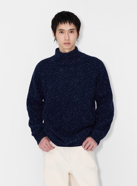 UNICAHOMME/桑蚕丝羊毛坑条肌理灵动纱线宽松高领毛衣男