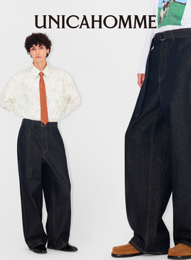 UNICAHOMME/复古男士休闲裤宽松牛仔弯刀长裤男