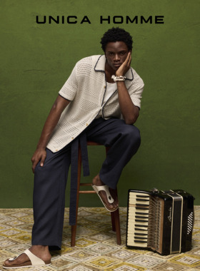 UNICA HOMME/刘宇宁同款 男款无袖针织镂空男士古巴背心短袖衬衫