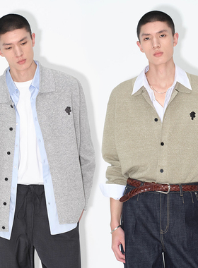 UNICA HOMME/随性氛围感_clean fit复古翻领羊绒亚麻混纺针织开衫