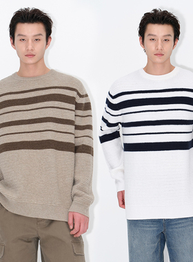 UNICA HOMME/海军条纹羊绒羊毛混纺针织套头毛衣