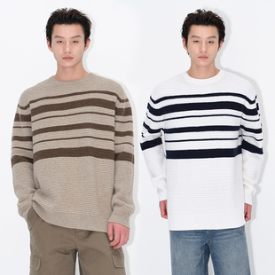 UNICA 海军条纹羊绒羊毛混纺针织套头毛衣 HOMME