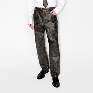 UNICAHOMME龟裂纹牛皮修身 皮裤