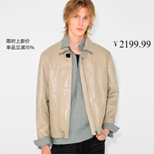 UNICA 翻领真皮皮衣休闲外套男 宽松复古机车风男士 HOMME 短款