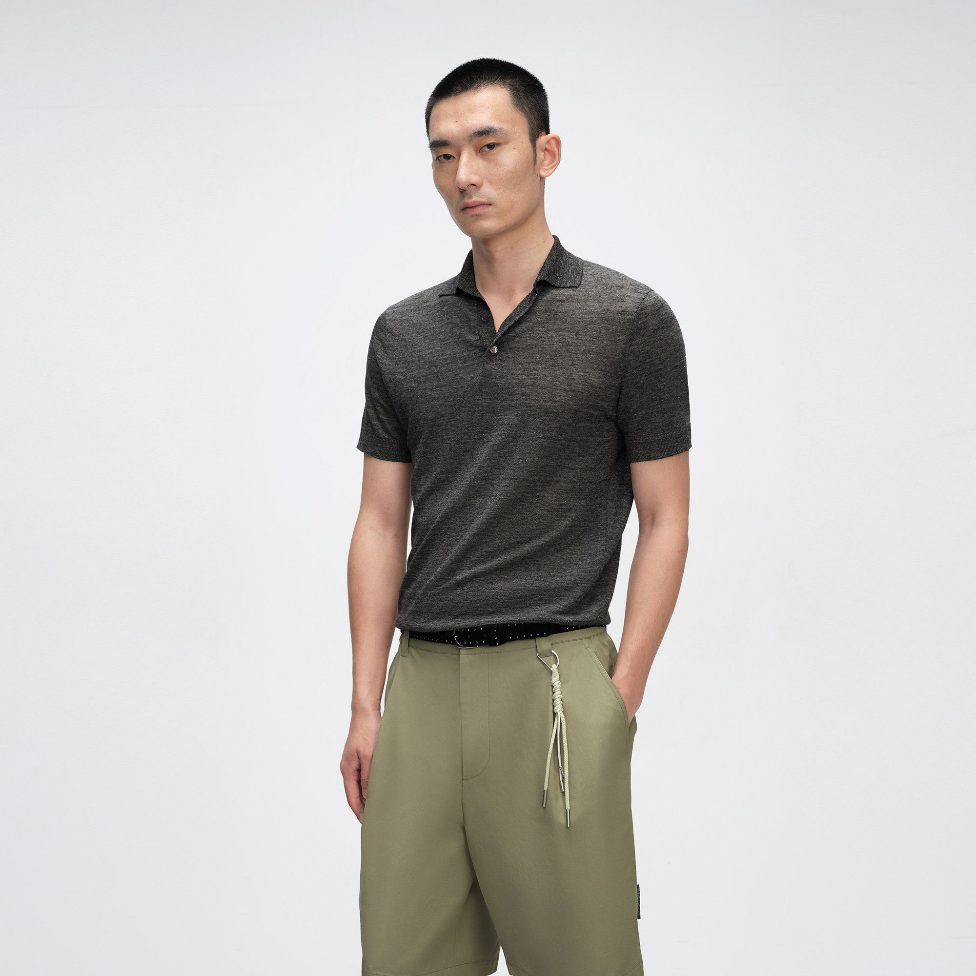 UNICAHOMME/博主同款亚麻针织Polo老钱风凉感混纱透气翻领短袖T恤