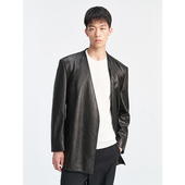 肌理皱面小羊皮无领皮西装 UNICA HOMME