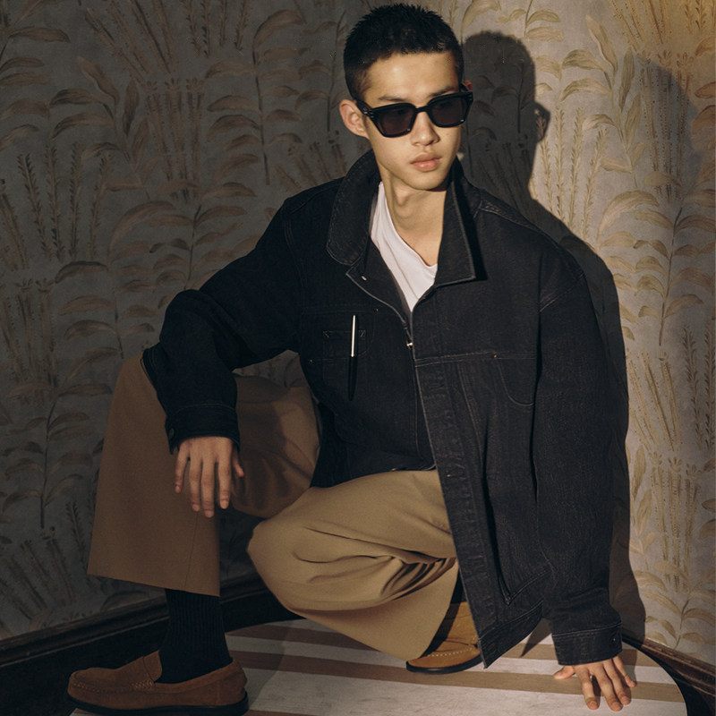 UNICA HOMME/美式摩登硬朗黑色水洗解构休闲牛仔夹克外套男