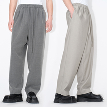 UNICA HOMME/斜纹男士羊毛松紧腰宽松直筒裤西裤男