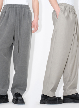 UNICA HOMME/斜纹男士羊毛松紧腰宽松直筒裤西裤男