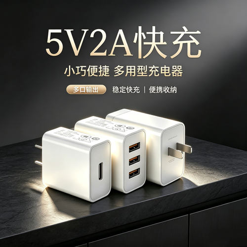 现货批发5V2A充电头10W三口双口