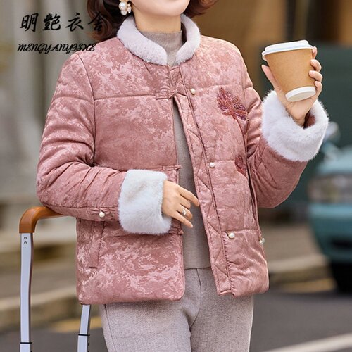 小个子妈妈冬装羽绒棉服国风棉衣外套中老年女新中式短款棉袄保暖