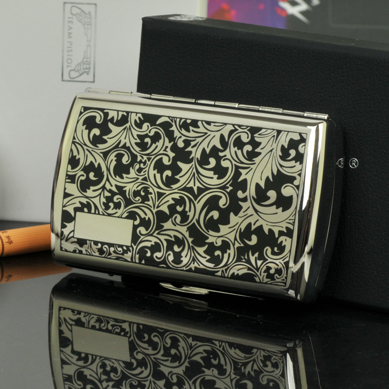 双枪烟盒黑唐草外壳铜质烟盒超薄礼盒12支装个性创意时尚男人礼物