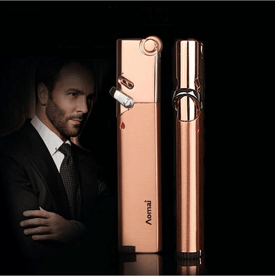 新款奥麦金属薄款精品长条直冲女士打火机 创意个性防风蓝焰充气