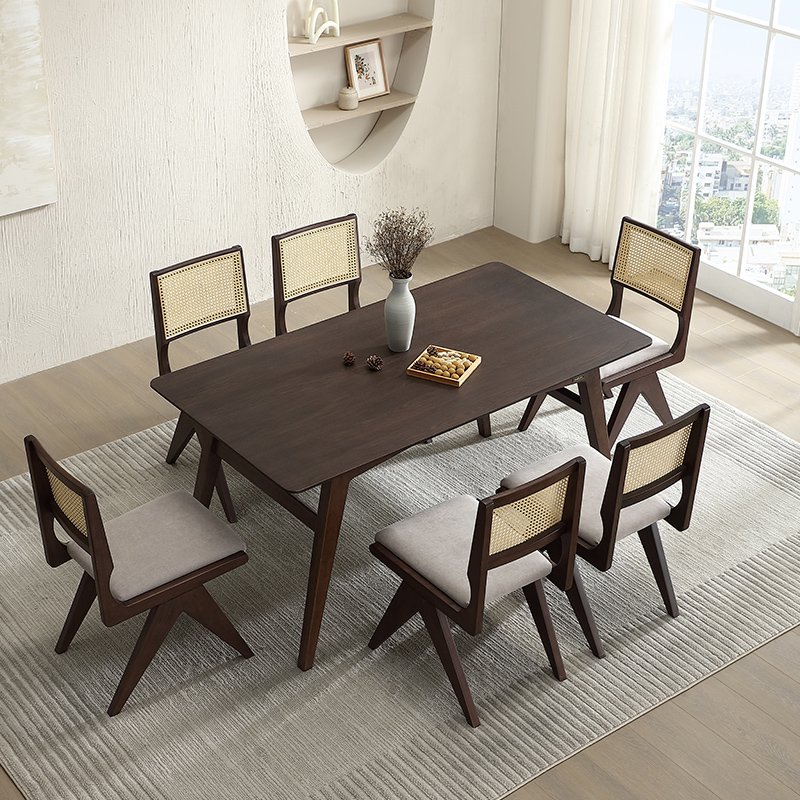 全友家居正品 门店同款 808701 原野系列 餐桌餐椅烟熏木 中国风