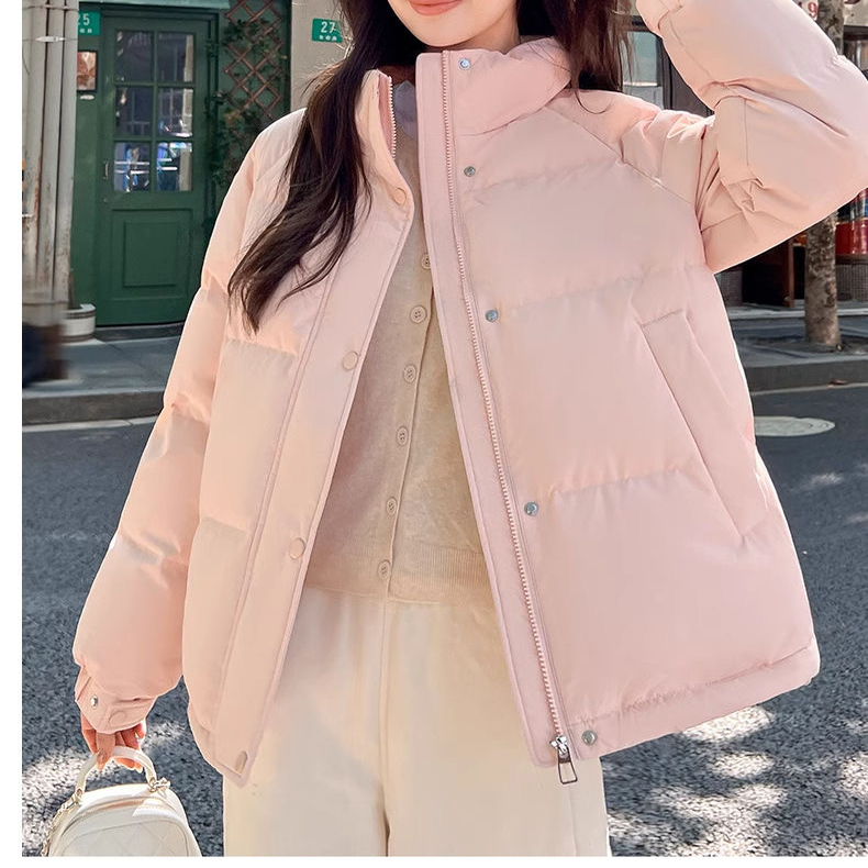 2025冬新款鹅绒服女正品插肩袖短款简约撞色宽松型立领白鹅绒外套