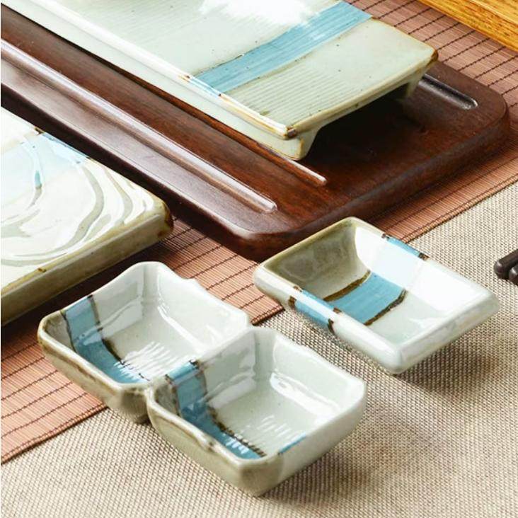 毛孩烧清河陶瓷味碟日韩式复古酱料碟日料小菜碟子蘸水双格碟小吃