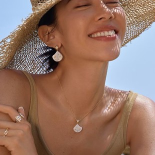 925纯银hefang贝母星光耳钉何方女项链闪闪海贝度假系列夏日游玩