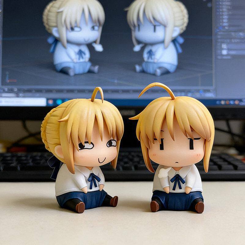 跨境Q版坐姿塞巴滑稽脸Fate/stay night UBW saber二次元手办摆件