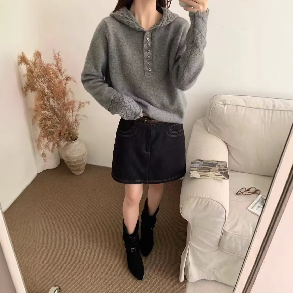 KJ镂空钩花连帽羊毛针织衫女欧洲站2025冬装新款女装打底毛衣女,女装/女士精品,毛针织衫,淘宝优惠券,粉丝福利购,淘宝优惠卷