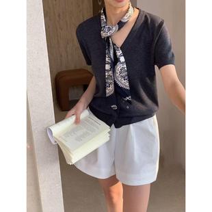 CC欧洲站2025早秋新款 女上衣潮 韩系V领配飘带慵懒风长袖 针织开衫