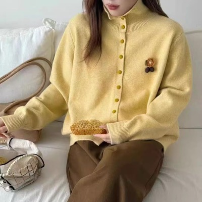 2025秋冬新款高领针织开衫毛衣外套女可外穿内搭超级显瘦洋气潮YZ