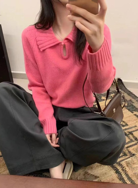 羊绒针织衫女2025新款气质简约娃娃领百搭显瘦毛衣秋冬女外套MYF
