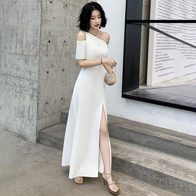 2026轻奢斜肩鱼尾晚礼服连衣裙