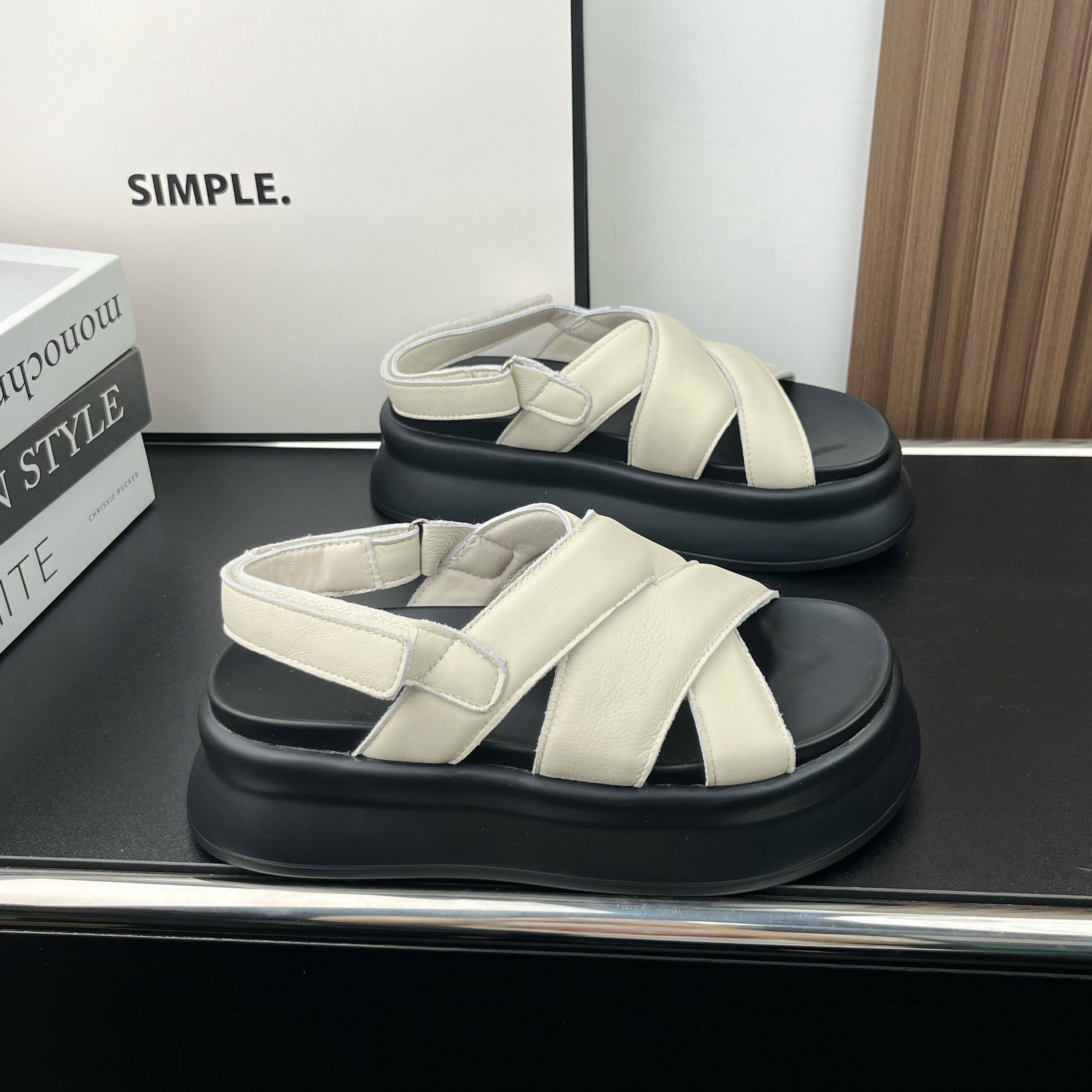 羊皮凉鞋女夏季外穿2026新款厚底软底百搭不累脚时尚运动沙滩鞋女