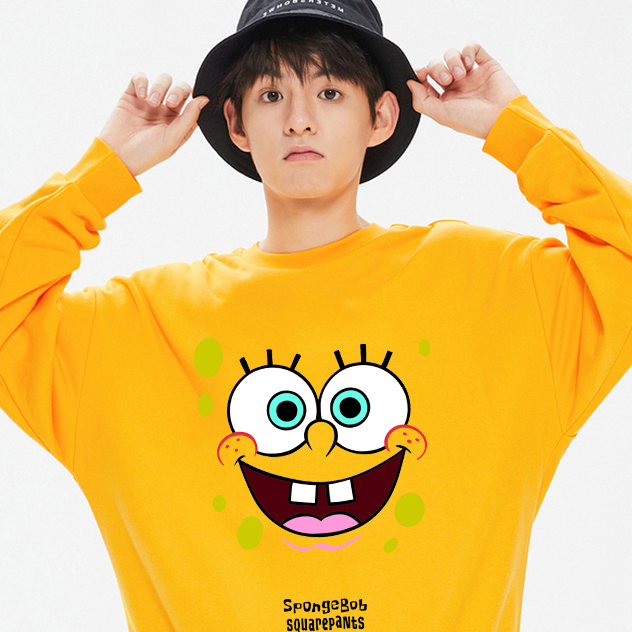海绵宝宝派大星蟹老板图案套头款带帽儿童装卫衣套头连帽男装外套
