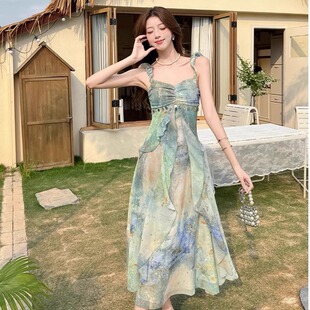 泰式 欧式 沙滩裙连衣裙海边裙绝美抹胸女印花度假三亚旅游吊带波西