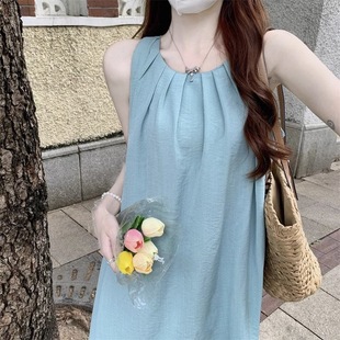 背心裙a字 欧式 法式 裙子海边度假连衣裙女夏季 小众设计感宽松无袖