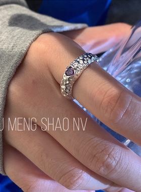 韩国博主同款ins紫色爱心戒指设计感冷淡法式肌理时尚紫钻戒指B95